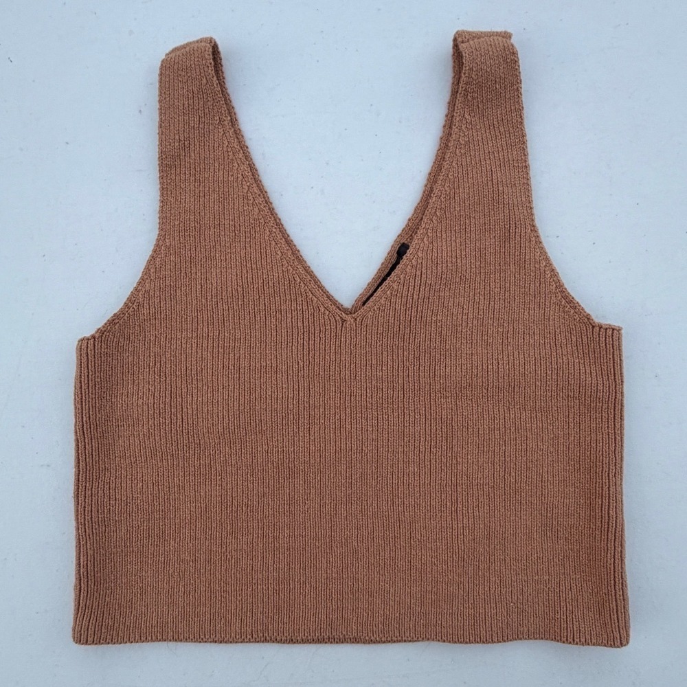 House of Harlow 1960 Ribbed Knit V-Neck Crop Sweater Tank Top Brown Small